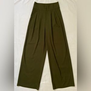 Olive Green Pinstripe High Waisted Wide Leg Trousers